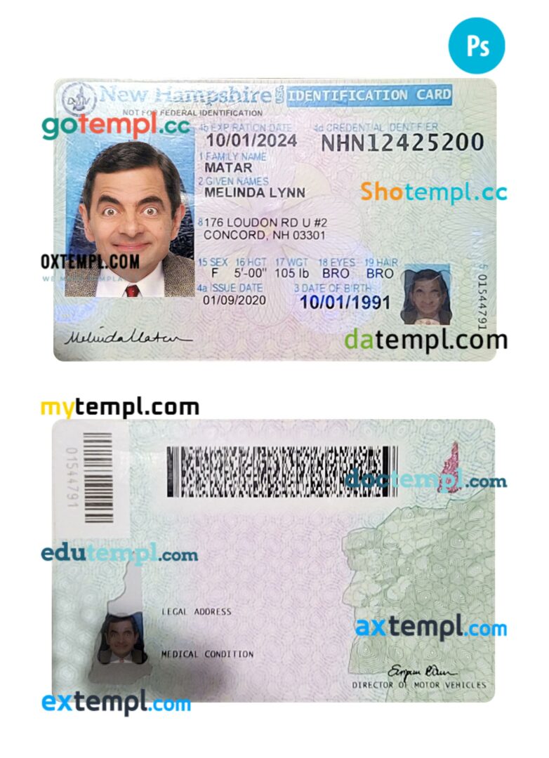 USA New Hampshire ID card PSD template USA New Hampshire ID card PSD template