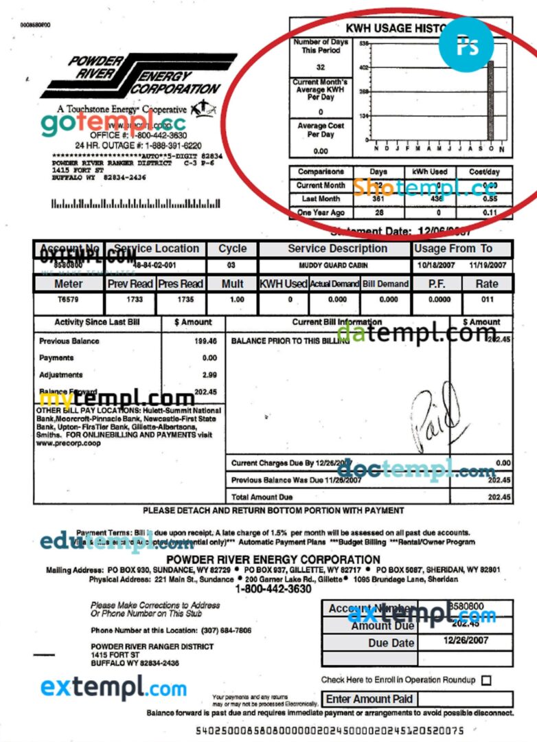 USA Wyoming powder river energy bill template in PSD format USA Wyoming powder river energy bill template in PSD format
