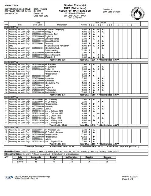 Academy for Math, Engineering, and Science (AMES) student transcript Word and PDF template Academy for Math, Engineering, and Science (AMES) student transcript Word and PDF template