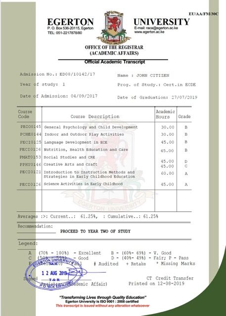 Egerton University official academic transcript Word and PDF template Egerton University official academic transcript Word and PDF template