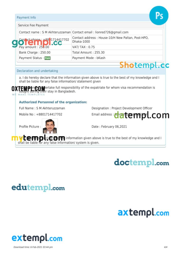 Bangladesh work permit template in PSD format, 4 pages Bangladesh work permit template in PSD format, 4 pages - Image 2