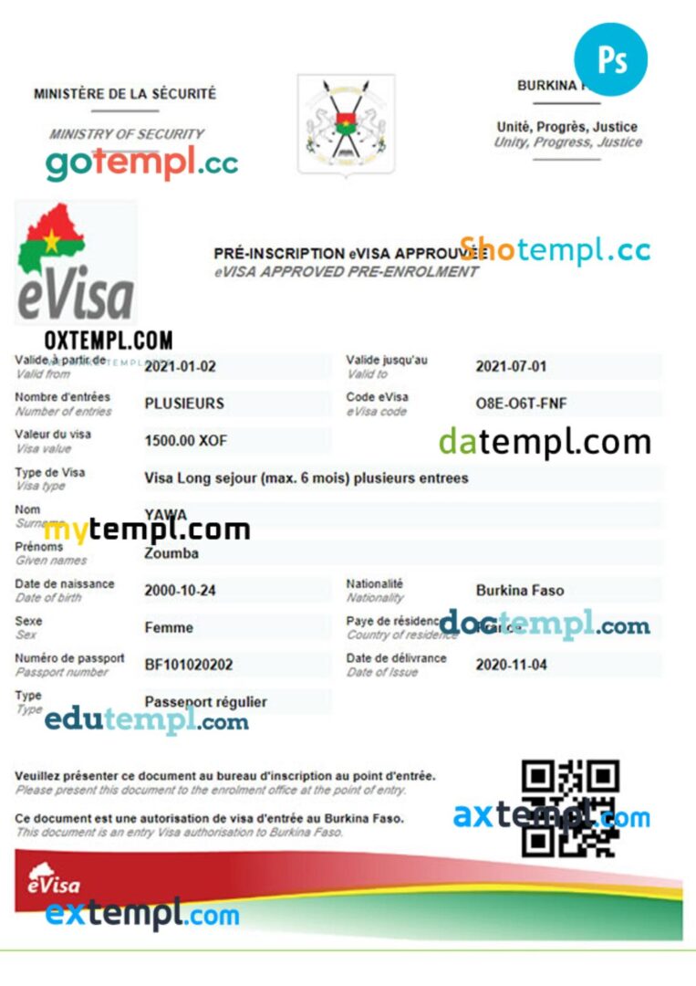 Burkina Faso work permit template in PSD format Burkina Faso work permit template in PSD format
