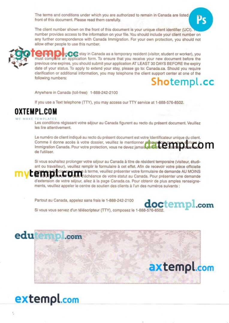 Canada work permit template in PSD format, 2023-present, 2 pages Canada work permit template in PSD format, 2023-present, 2 pages - Image 2