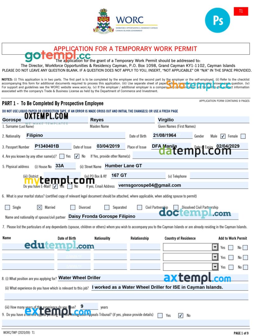 Cayman Islands work permit template in PSD format Cayman Islands work permit template in PSD format