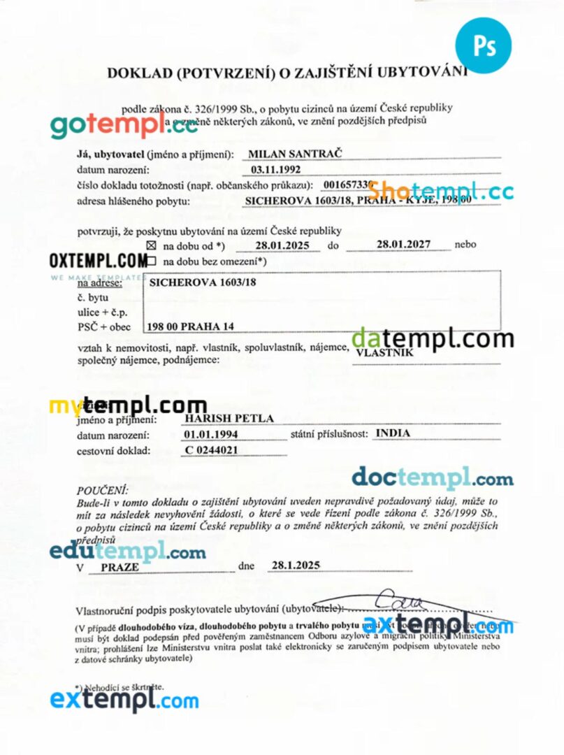 Czech work permit template in PSD format Czech work permit template in PSD format