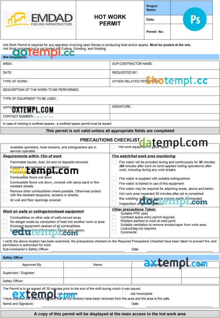 Emdad fueling infrastructure work permit template in PSD format Emdad fueling infrastructure work permit template in PSD format
