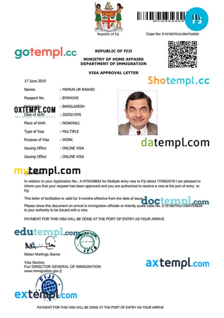 Fiji work visa permit template in PSD format Fiji work visa permit template in PSD format