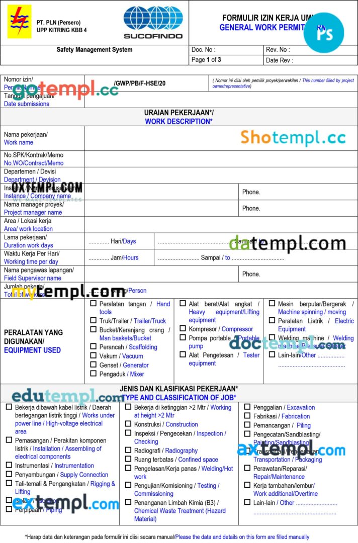 General work permit template in PSD format General work permit template in PSD format