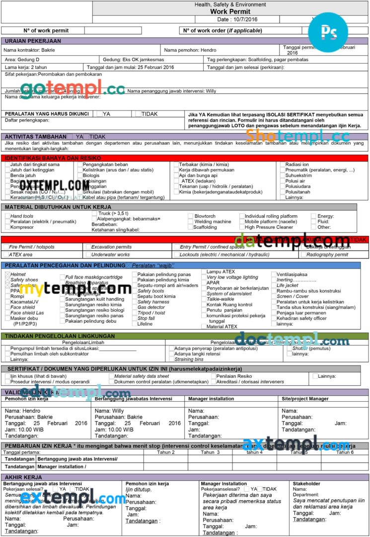 Health, Safety & Environment work permit template in PSD format Health, Safety & Environment work permit template in PSD format