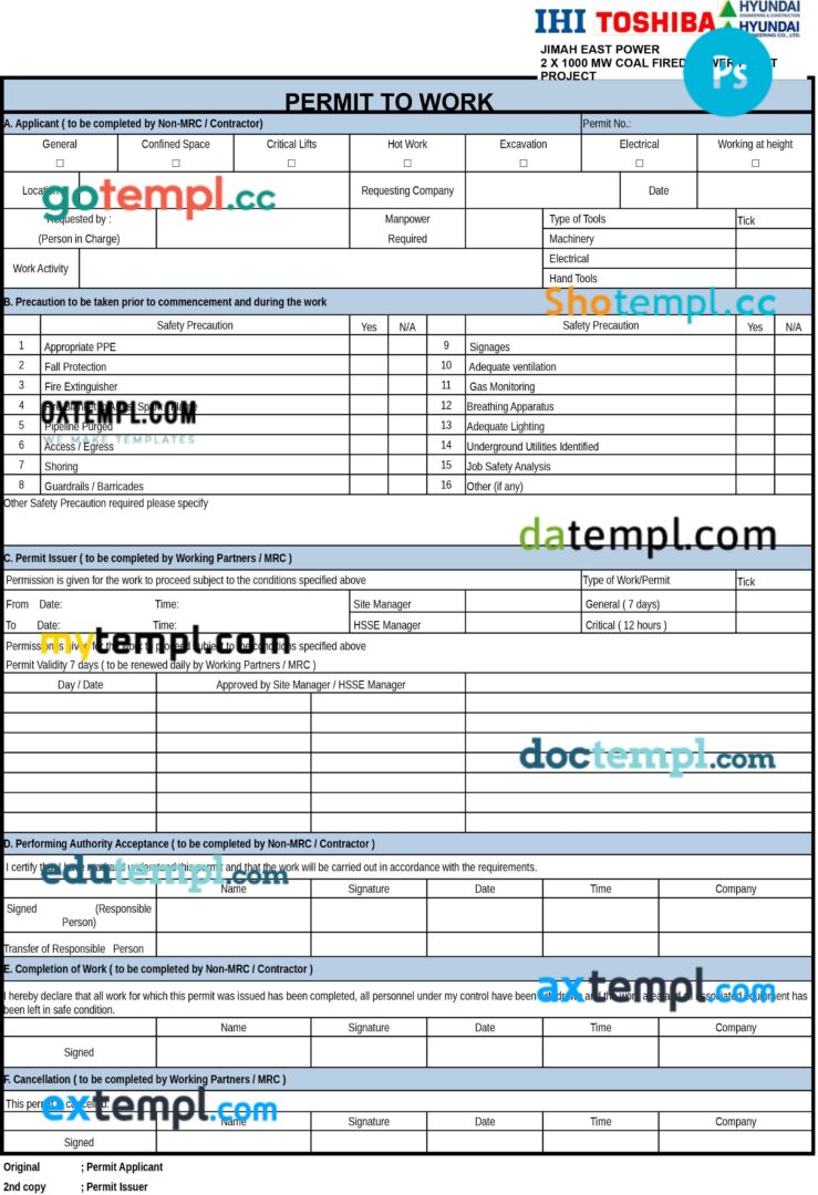 Ihi Toshiba work permit template in PSD format Ihi Toshiba work permit template in PSD format