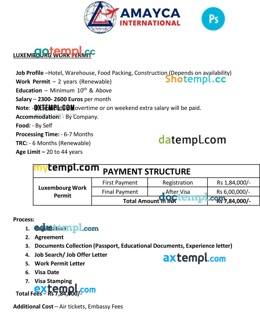 Luxembourg international work permit template in PSD format Luxembourg international work permit template in PSD format