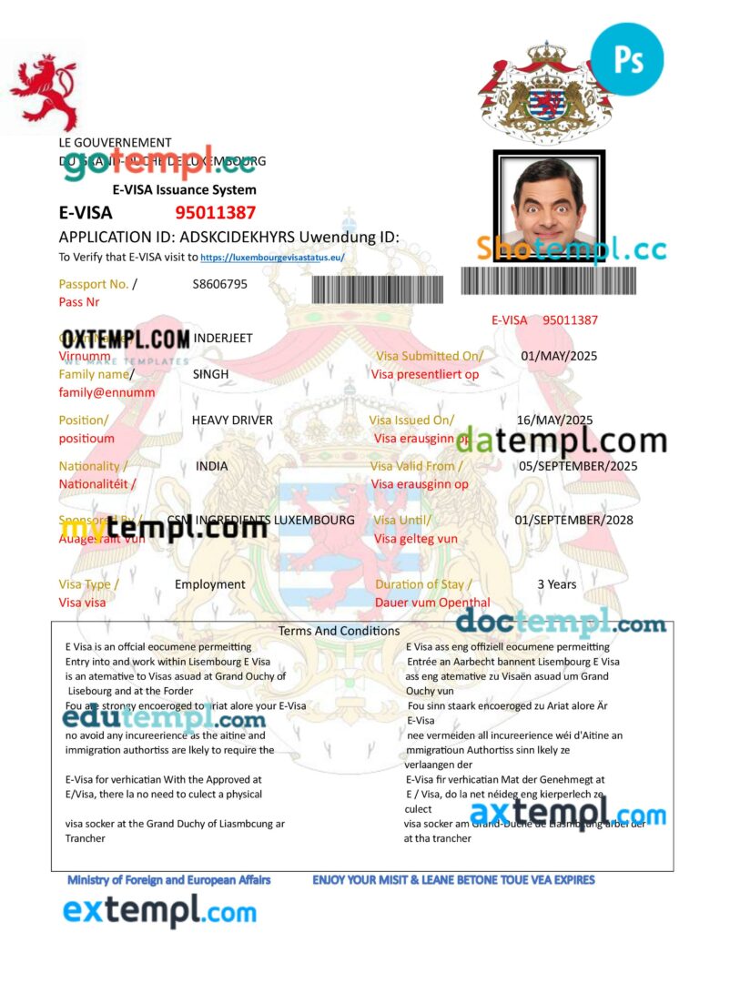Luxembourg work permit template in PSD format Luxembourg work permit template in PSD format