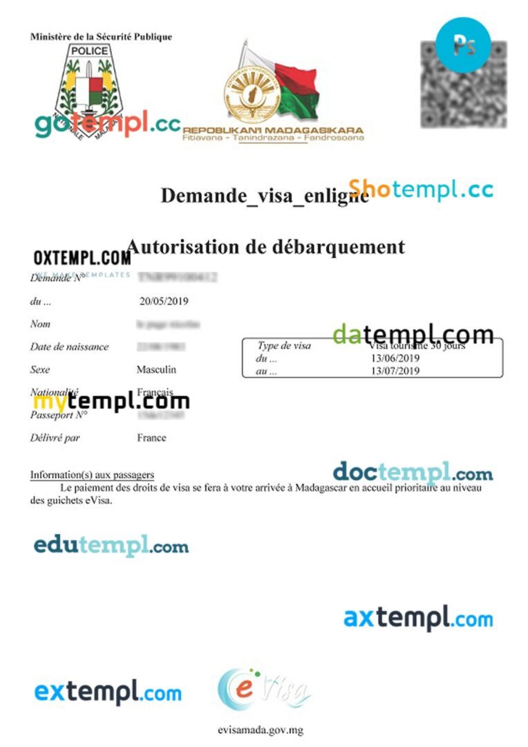 Madagascar work permit template in PSD format Madagascar work permit template in PSD format