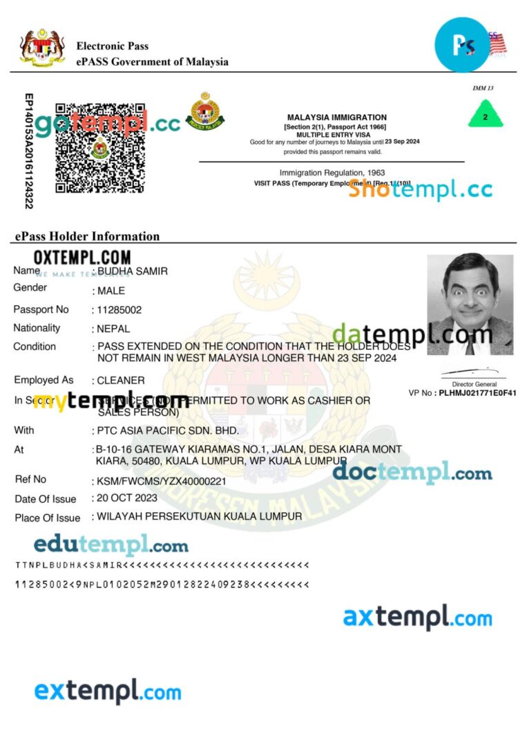 Malaysia work permit template in PSD format Malaysia work permit template in PSD format