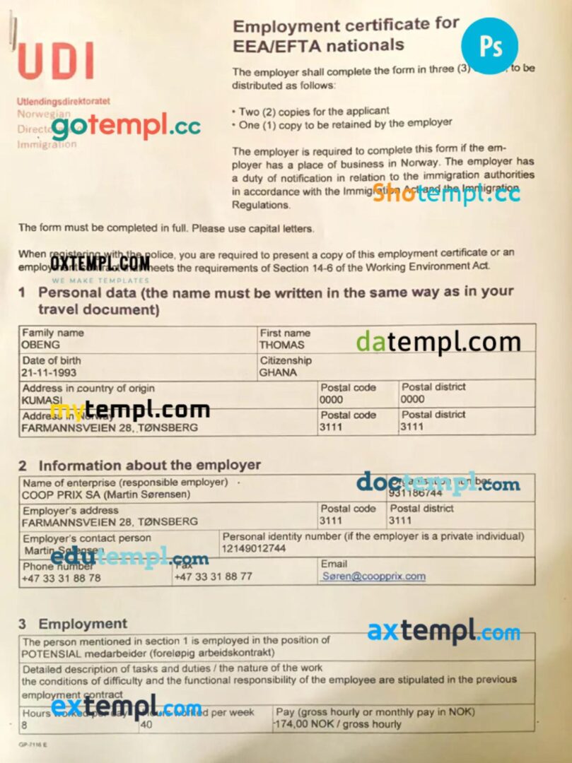 Norway work permit template in PSD format Norway work permit template in PSD format