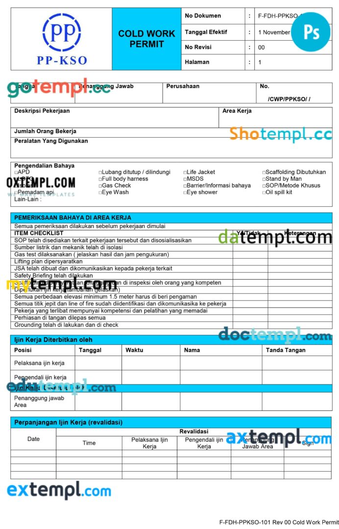 PP-KSO company work permit template in PSD format PP-KSO company work permit template in PSD format