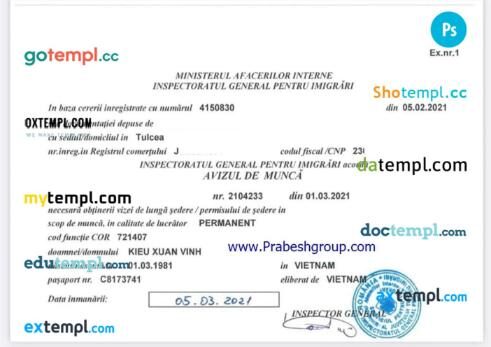 Romania work permit template in PSD format Romania work permit template in PSD format