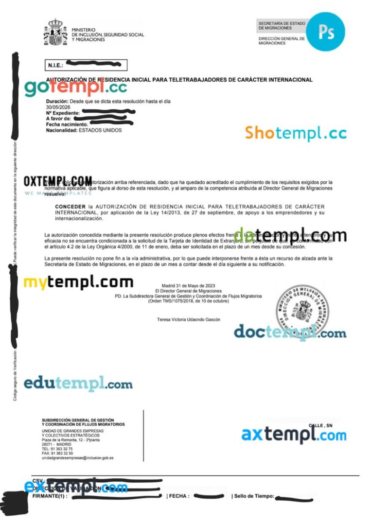 Spain work permit template in PSD format Spain work permit template in PSD format