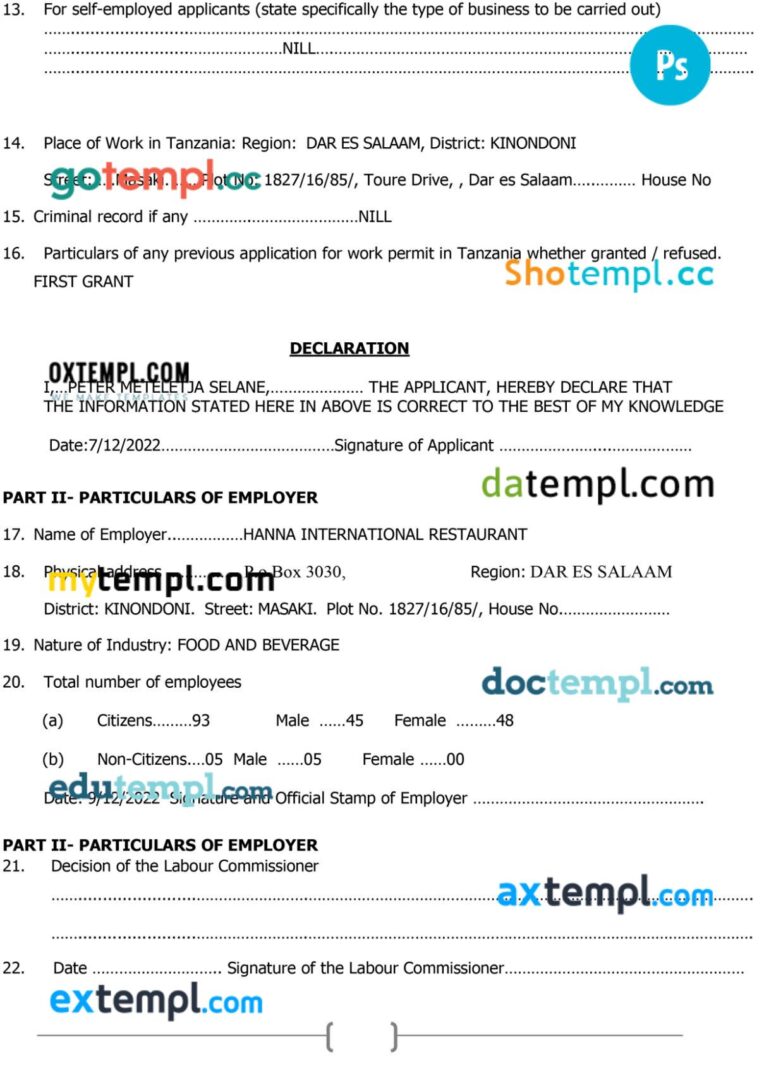 Tanzania work permit template in PSD format, 2 pages Tanzania work permit template in PSD format, 2 pages - Image 2